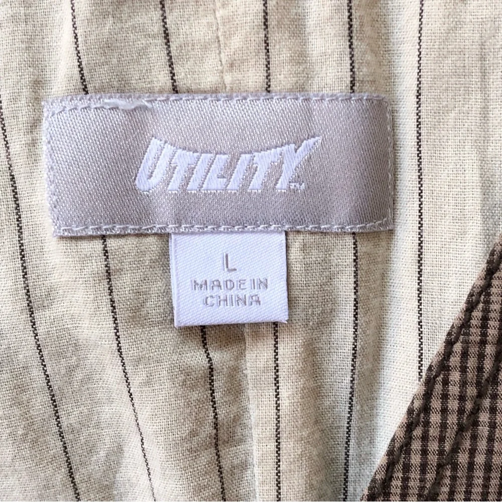 Vintage y2k Utility Dark Academia Brown Plaid Vest, Size L - Picture 5 of 7